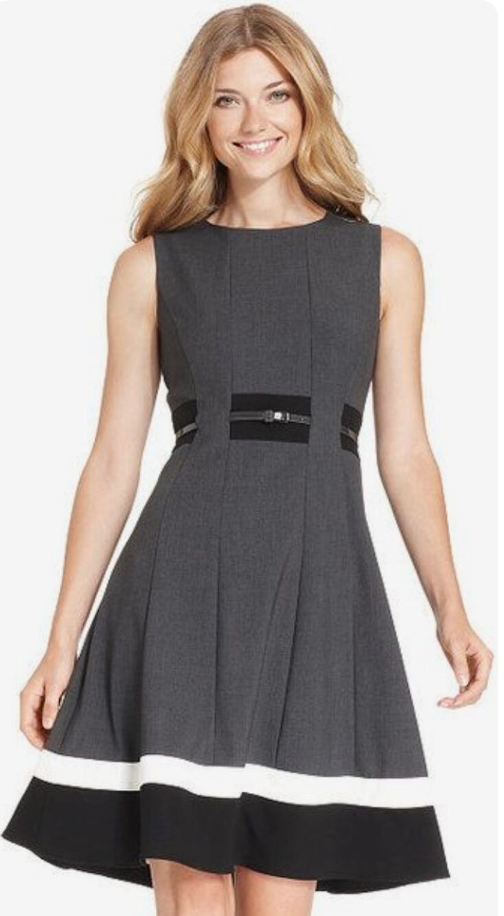 Calvin Klein Colorblocked Belted Fit & Flare Dress // 6